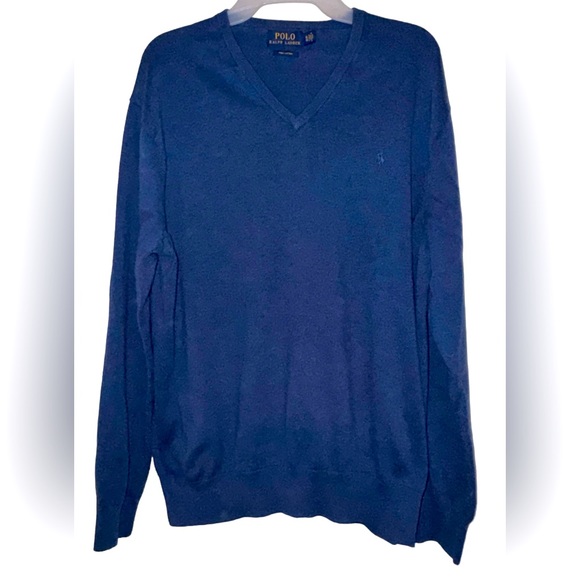 Ralph Lauren V Neck Pima Cotton Blue Long Sleeve Fine Knit Mens Size XL - Picture 1 of 4